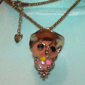 Nwtag: Bright Yellow Owl w/Pink Hat Necklace